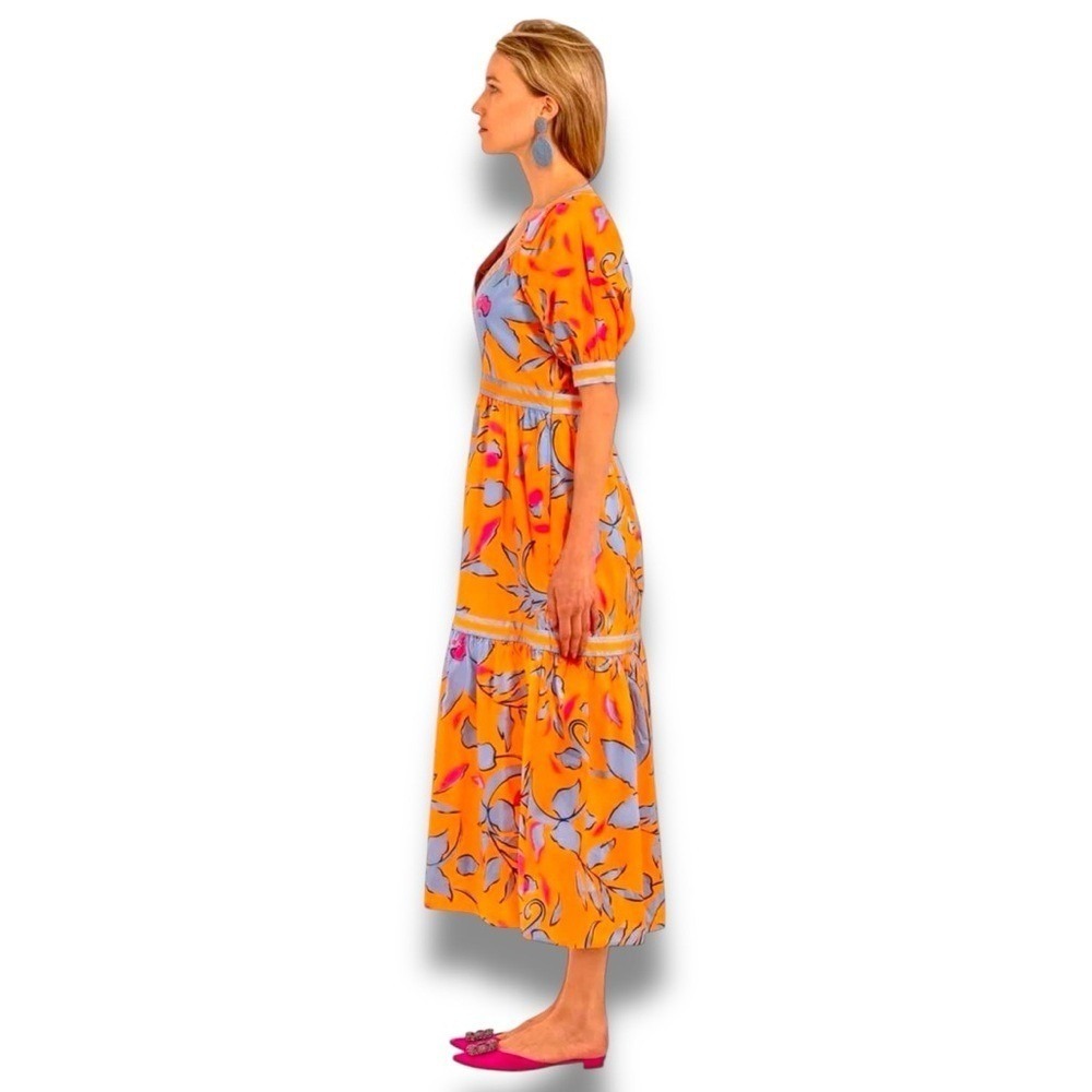 Gretchen Scott Orange Blue Pink‎ Viviers Full Bloom Floral Print Midi Dress XXS - Picture 5 of 12